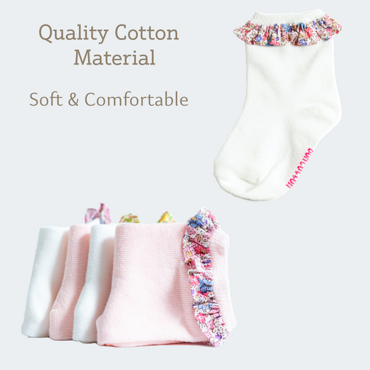 Girls Ruffle Ankle Socks – Soft Cotton Dress Crew, White & Pink – Baby & Toddler Summer Style 4 Pairs